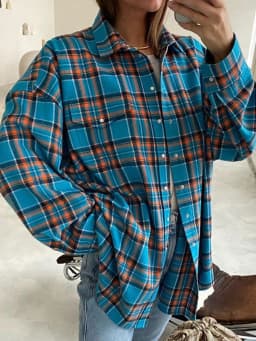 Mueyaruho 2023 Autumn Winter Women Oversized Thick Plaid Shirt Green Blue Vintage Long Sleeve Loose Fit Blouse For Woman