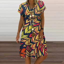 Rainbow Abstract Painting Women Dress Elegant Fashion 3D Print Short Sleeve Party Dresses Summer Casual Loose Oversized Clothing