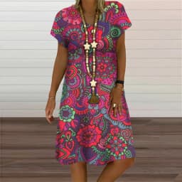 Rainbow Abstract Painting Women Dress Elegant Fashion 3D Print Short Sleeve Party Dresses Summer Casual Loose Oversized Clothing