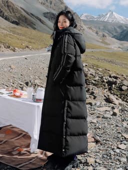 X-Long Ankle Length Women Hoodie Down Overcoat Winter Thicken Warm Jacket Fashion Striped Coat Hooded Snowwear