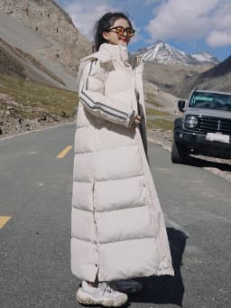 X-Long Ankle Length Women Hoodie Down Overcoat Winter Thicken Warm Jacket Fashion Striped Coat Hooded Snowwear