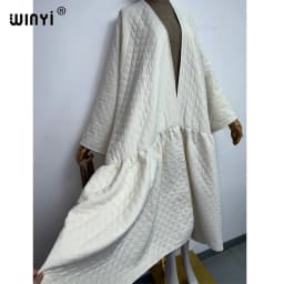 WINYI high qualityWinter Women's Long Coat Cotton Padded Jacket Casual Loose Street Style Belt Jacket Oversize dress KIMONO