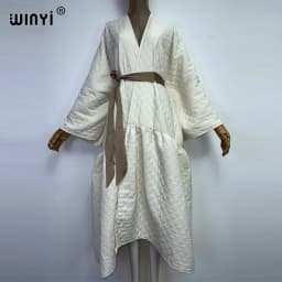 WINYI high qualityWinter Women's Long Coat Cotton Padded Jacket Casual Loose Street Style Belt Jacket Oversize dress KIMONO
