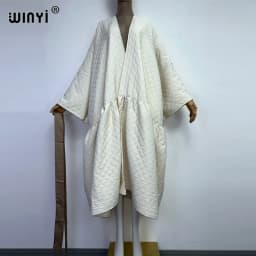 WINYI high qualityWinter Women's Long Coat Cotton Padded Jacket Casual Loose Street Style Belt Jacket Oversize dress KIMONO