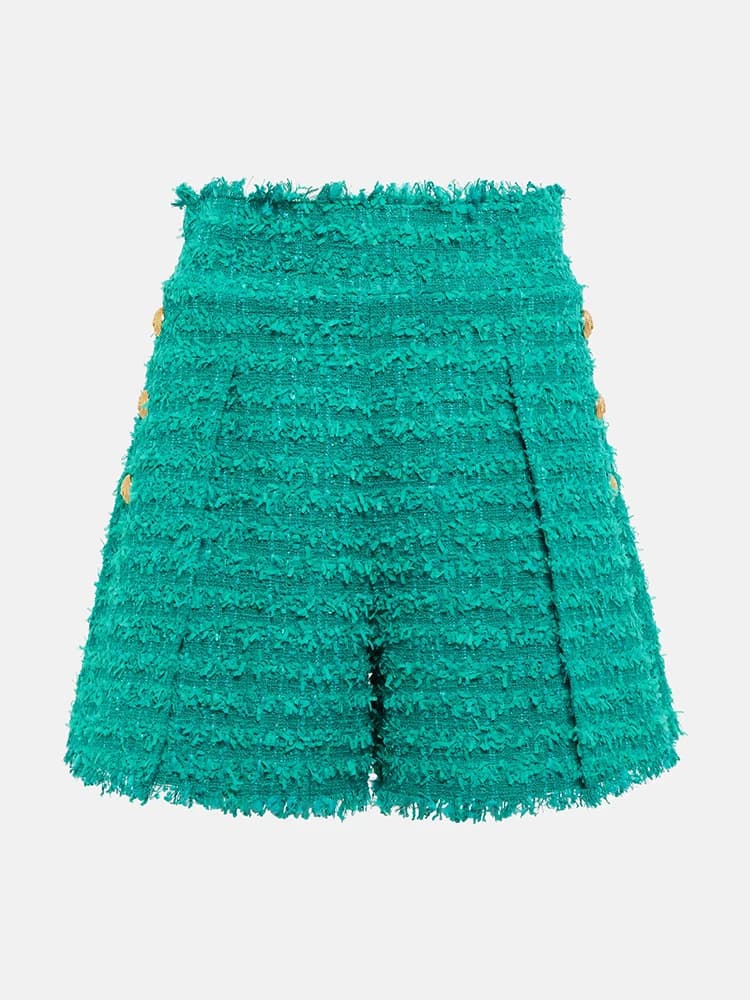 HIGH STREET Newest 2026 FW Designer Women's Tassel Fringed Tweed Shorts