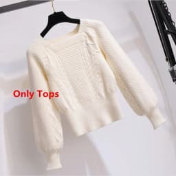 2025 New Korean Women's Graceful Vintage Clothing Lady Square Collar Sweater Red Skirts Outfits French Long Sleeve Knit Pullover