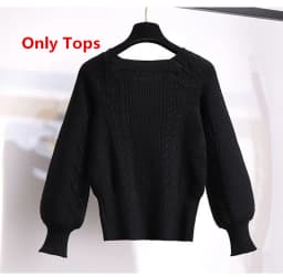 2025 New Korean Women's Graceful Vintage Clothing Lady Square Collar Sweater Red Skirts Outfits French Long Sleeve Knit Pullover