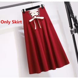 2025 New Korean Women's Graceful Vintage Clothing Lady Square Collar Sweater Red Skirts Outfits French Long Sleeve Knit Pullover