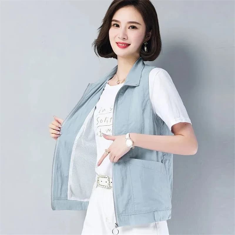 Casual Liner Summer Vest Women Basic Turndown Collar Sleeveless Jackets Solid Color Classic Female Waistcoat Chaleco Mujer 4XL