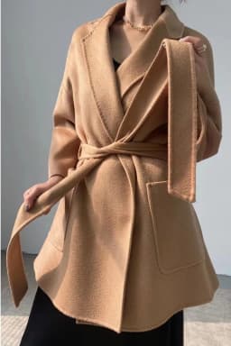 RosEvans Winter Cashmere Coat Women Mid-length Wool Coat Jackets Water Ripples New Autumn 20% Cashmere Camel Coat Commuting