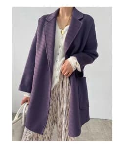 RosEvans Winter Cashmere Coat Women Mid-length Wool Coat Jackets Water Ripples New Autumn 20% Cashmere Camel Coat Commuting