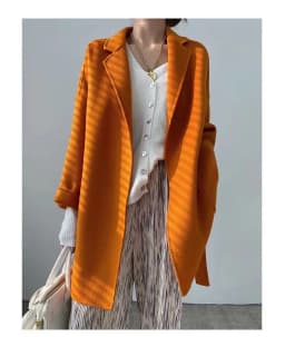 RosEvans Winter Cashmere Coat Women Mid-length Wool Coat Jackets Water Ripples New Autumn 20% Cashmere Camel Coat Commuting