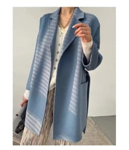 RosEvans Winter Cashmere Coat Women Mid-length Wool Coat Jackets Water Ripples New Autumn 20% Cashmere Camel Coat Commuting