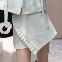 Spring Lady Suits Bowtie Diamonds Blazers Coat OL Double Breasted Rhinestone Beaded Jacket + High Waist Irregular Skirt 2pcs Set