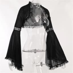 Gothic Lace Long Sleeve Victorian Half Shirt Crop Top Vintage T Shirt for Women