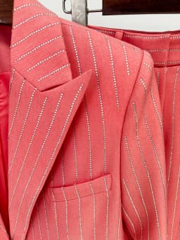 HIGH STREET Newest 2026 Designer Suit Set Women's Single Button Striped Diamonds Blazer Pants Suit 2PCS