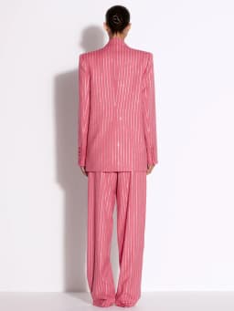 HIGH STREET Newest 2026 Designer Suit Set Women's Single Button Striped Diamonds Blazer Pants Suit 2PCS