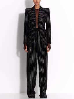 HIGH STREET Newest 2026 Designer Suit Set Women's Single Button Striped Diamonds Blazer Pants Suit 2PCS