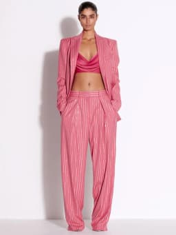 HIGH STREET Newest 2026 Designer Suit Set Women's Single Button Striped Diamonds Blazer Pants Suit 2PCS