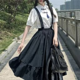 New Sweet Women Skirt Preppy Style Strap Long Skirt Ruffles Loose Cute Student Casual Skirt Female Skirts 2026 HOT