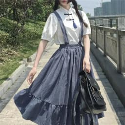 New Sweet Women Skirt Preppy Style Strap Long Skirt Ruffles Loose Cute Student Casual Skirt Female Skirts 2026 HOT