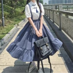New Sweet Women Skirt Preppy Style Strap Long Skirt Ruffles Loose Cute Student Casual Skirt Female Skirts 2026 HOT