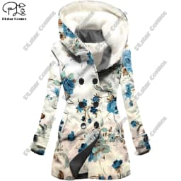 3D Printing Floral Pattern Hooded fleece jacket Warm and Cold-Proof Ladies Coat Winter Give Yourself a Casual Gift Series