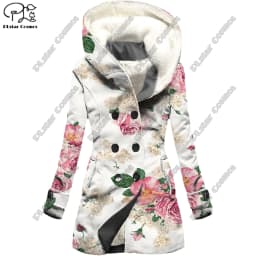 3D Printing Floral Pattern Hooded fleece jacket Warm and Cold-Proof Ladies Coat Winter Give Yourself a Casual Gift Series