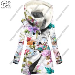 3D Printing Floral Pattern Hooded fleece jacket Warm and Cold-Proof Ladies Coat Winter Give Yourself a Casual Gift Series