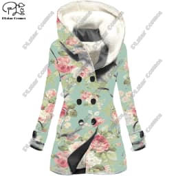 3D Printing Floral Pattern Hooded fleece jacket Warm and Cold-Proof Ladies Coat Winter Give Yourself a Casual Gift Series
