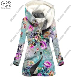 3D Printing Floral Pattern Hooded fleece jacket Warm and Cold-Proof Ladies Coat Winter Give Yourself a Casual Gift Series