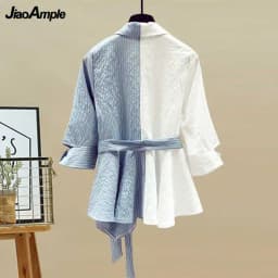 2026 Spring/Summer New In Matching Set Women's Fashion Splicing Lace Blouse Jeans Two Piece Set Korean Elegant Denim Pants Suit