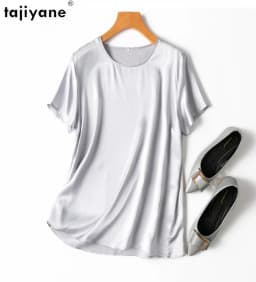 Tajiyane Women 100% Mulberry Silk 19 Momme half sleeve Round Neck Top Shirt Blouse T-shirt More Colors women's tops ropa mujer