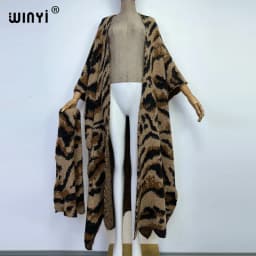 Winter Women High Quality Fur Coat Luxury Long Fur Coat Loose OverCoat Thick Warm Leopard print Female Plush Coats with scarf