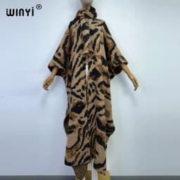 Winter Women High Quality Fur Coat Luxury Long Fur Coat Loose OverCoat Thick Warm Leopard print Female Plush Coats with scarf