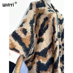 Winter Women High Quality Fur Coat Luxury Long Fur Coat Loose OverCoat Thick Warm Leopard print Female Plush Coats with scarf