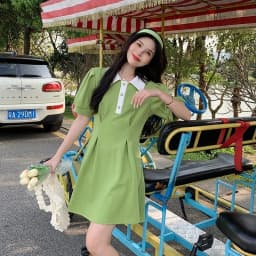 MEXZT Sweet Dress Women Puff Short Sleeve Slim A Line Mini Dress Student Preppy Style Kawaii Turn Down Collar High Waist Dress
