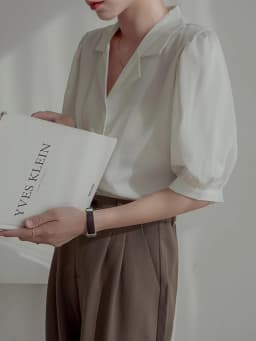 ZOKI Chiffon Women Shirts Designed Summer Puff Sleeve V Neck White OL Vintage Tops Button Up Casual Slim Female Blouse New