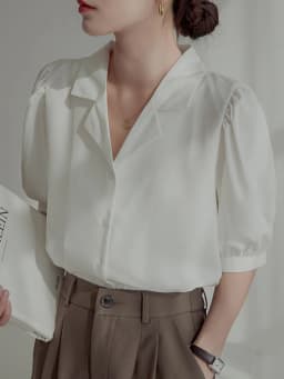 ZOKI Chiffon Women Shirts Designed Summer Puff Sleeve V Neck White OL Vintage Tops Button Up Casual Slim Female Blouse New