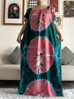 2026 African Dashiki Dress Kaftan Abaya Cotton Boat-neck Floral Dress Printed Short Sleeve Loose Women Casual Dress with Scarf