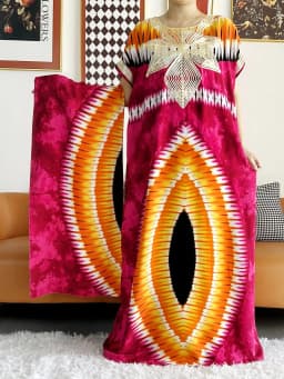 2026 African Dashiki Dress Kaftan Abaya Cotton Boat-neck Floral Dress Printed Short Sleeve Loose Women Casual Dress with Scarf