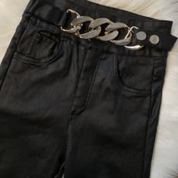 Women PU Leather Pants Chain 2022 New Autumn High Waist Pants Faux Leather Skinny Pencil Pant Tight Trousers Black