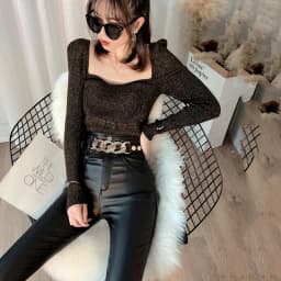 Women PU Leather Pants Chain 2022 New Autumn High Waist Pants Faux Leather Skinny Pencil Pant Tight Trousers Black