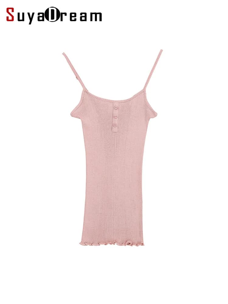SuyaDream Women Silk Camisole 30%Silk 70%Cotton Knitted Natural Chic Camis 2025 Spring Summer Solid T Shirts White