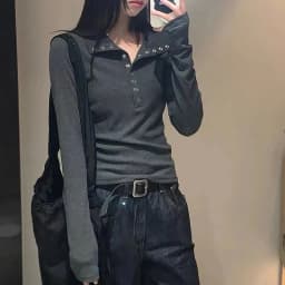 Biyaby Button Up Women's Knitted Sweater Y2K Long Sleeve Slim Fit Pullovers for Women Autumn Winter All Match Bottoming Tops