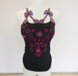 Summer Women Bead Work Camis Femme Padded Camisole Lady Sexy Bling Bling Gemstones bow knot Camis Tops
