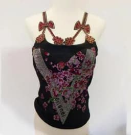 Summer Women Bead Work Camis Femme Padded Camisole Lady Sexy Bling Bling Gemstones bow knot Camis Tops