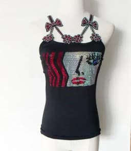 Summer Women Bead Work Camis Femme Padded Camisole Lady Sexy Bling Bling Gemstones bow knot Camis Tops
