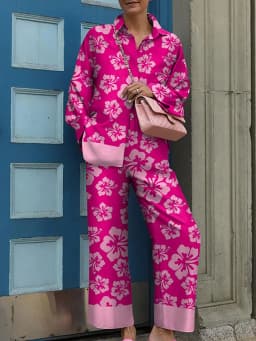 New Streetwear Women Trousers Suit 2025 Spring Autumn Vintage Two Pieces Set Elegant Female Long Sleeve Printed Loose Tracksuit