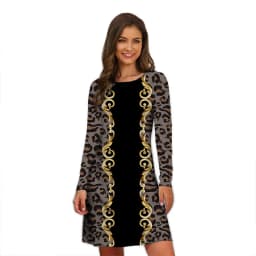 Elegant Leopard Print Women Dresses For 2022 Autumn Fashion Long Sleeve Loose Oversize Clothing Vintage Casual Mini A-Line Dress